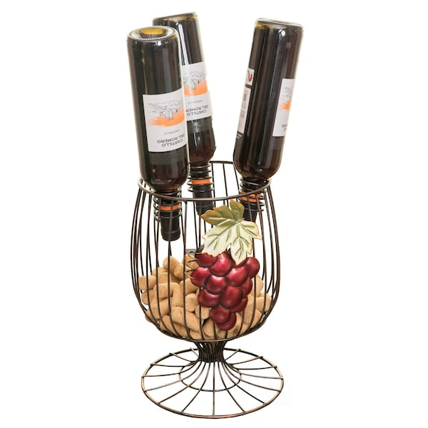 Vintiquewise Vintage Decorative Metal Wire Goblet Shaped Freestanding Wine Bottle and Cork Holder QI003569 - main